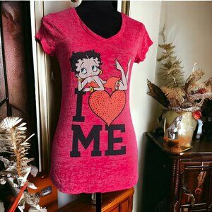 BETTY BOOP ( M 7-9 ) Icon Red/Pink V-Neck Tee and V Neck and glittery detail.